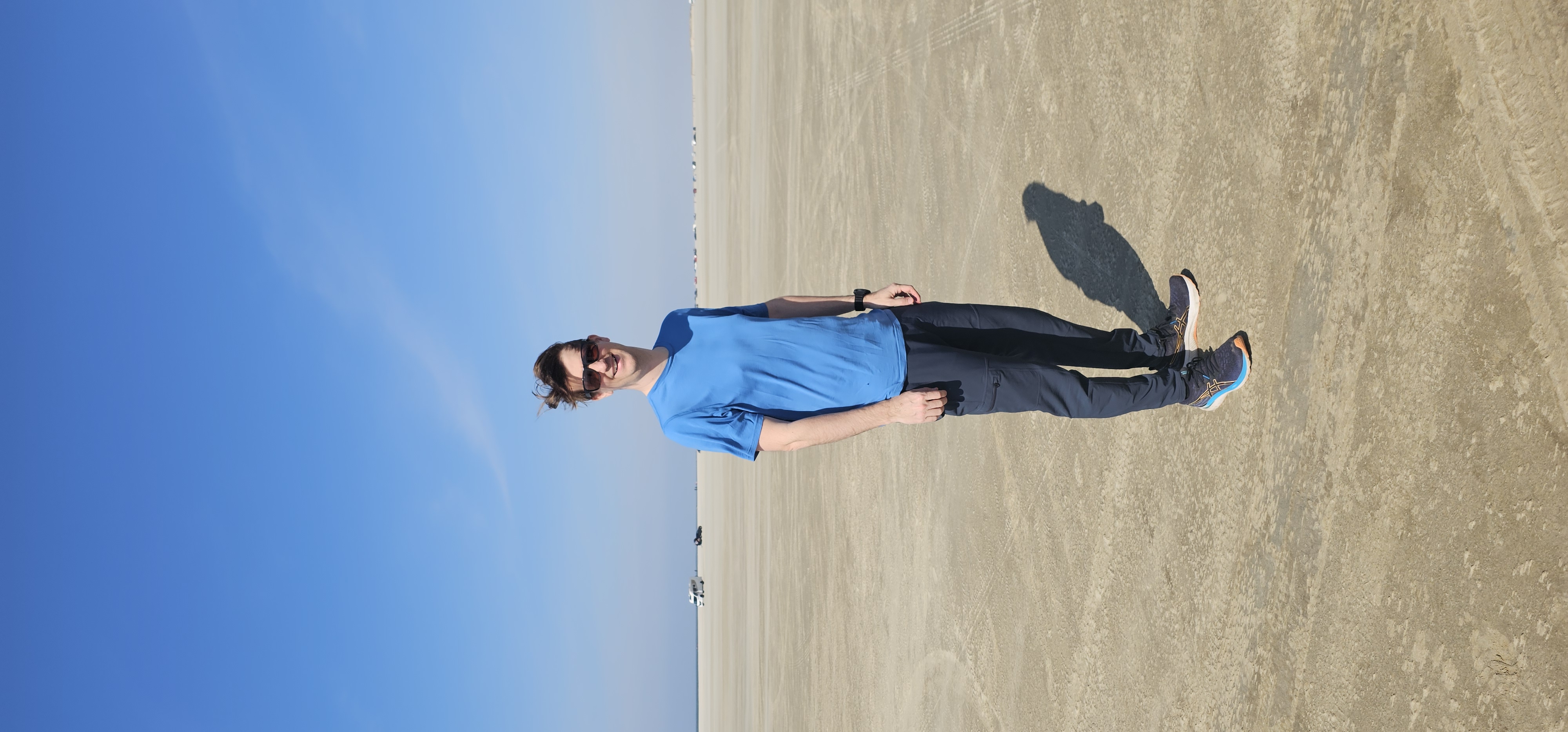 Michael on a windy flat beach in Denmark